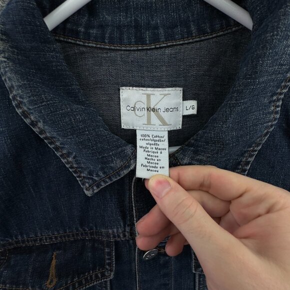 Calvin Klein Large Blue Denim Button Up Jacket Cotton Adult Women Trucker Pocket - Picture 7 of 14